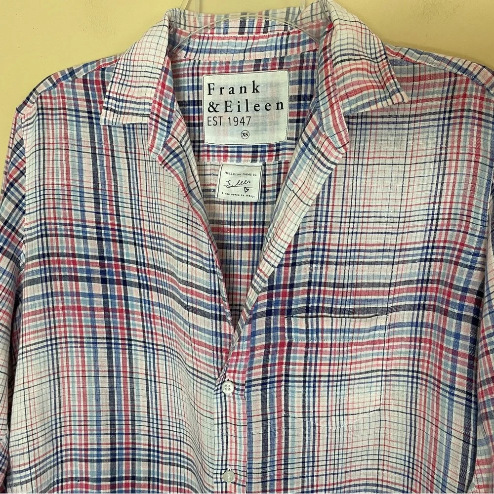 Frank & Eileen Plaid Linen Blouse Top Shirt Size XS Long Sleeve Button Front - Picture 6 of 13